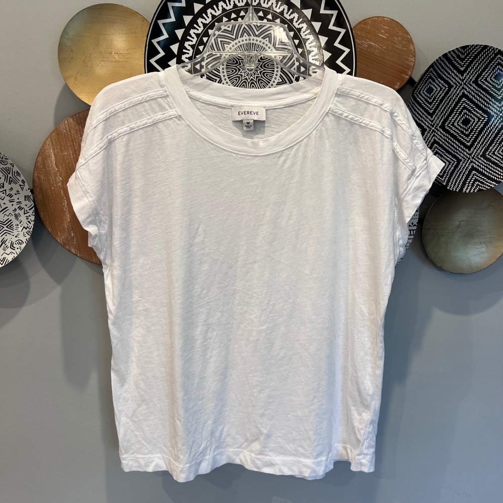 Evereve Womens White Pima Cotton Short Sleeve Crew Neck Tee Shirt Size M